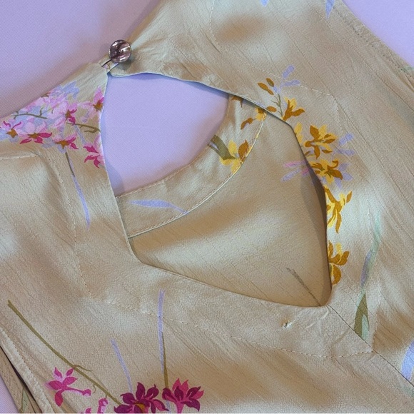 VINTAGE BARBARA LESSER 90s Y2K Sleeveless Rayon Green Floral Dress Made in USA M - Picture 11 of 12